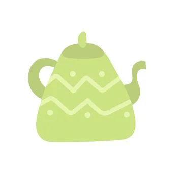 Kettle - hand drawn vector doodle illustration. Cartoon pot on white Stock Illustration