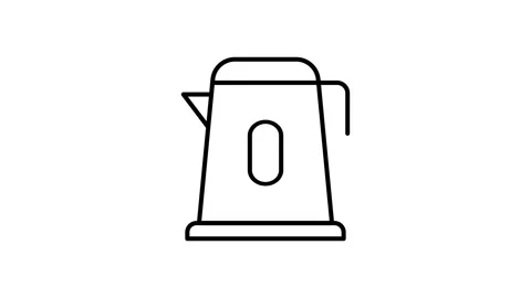 Kettle icon displayed on a solid black background, symbolizing kitchenware .. Stock Footage 332986240