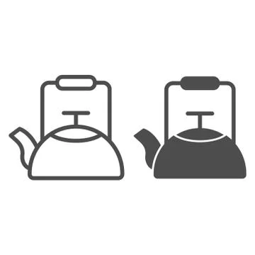 Kettle line and solid icon, Coffee time concept, teapot sign on white background Stockillustratie