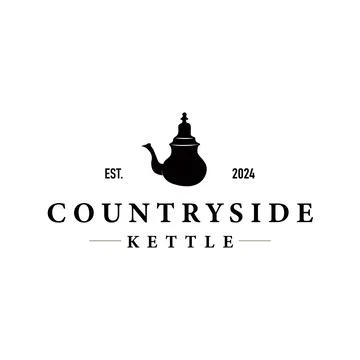 Kettle logo design tea and hot drink. vintage concept illustration premium .. Stock Illustration