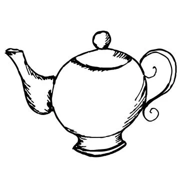 A kettle for making tea. A sketch. A hand-drawn drawing. A design element. Clip Stock Illustration