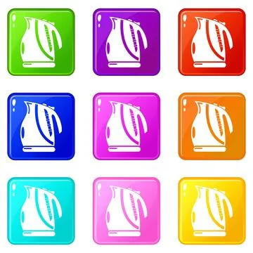 Kettle power icons set 9 color collection Illustration