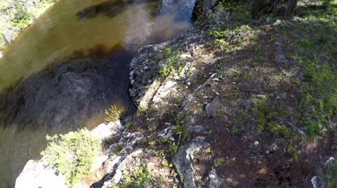 Kettle River, aerial fly over, view looking down , Spring slow moving water Stock Footage 50381528