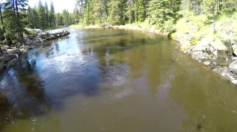 Kettle River, aerial fly over slow moving water. Spring Stock Footage 50381544