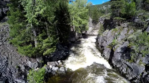 Kettle River, aerial view, reverse flight over rapids Stock Footage 50652789