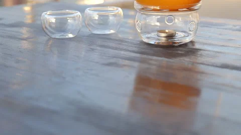 Kettle with sea-buckthorn tea on the table 库存影片 67511467