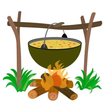 Kettle of Soup in Campfire Illustrazione stock