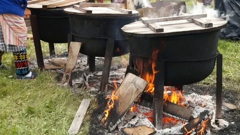 The kettle stands on fire Stock Footage 79677812