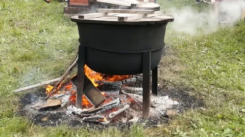 The kettle stands on fire Stock Footage 79677842