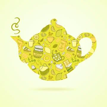Kettle with tea pattern isolated  background Stock Illustration
