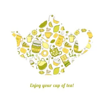 Kettle with tea pattern isolated background Stock Illustration