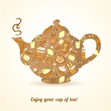 Kettle with tea pattern isolated  background Stock Illustration