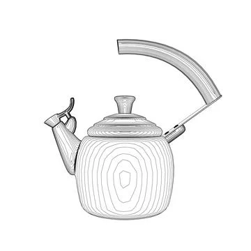 Kettle vector illustration isolated on white, domestic appliance line outline Stock Illustration