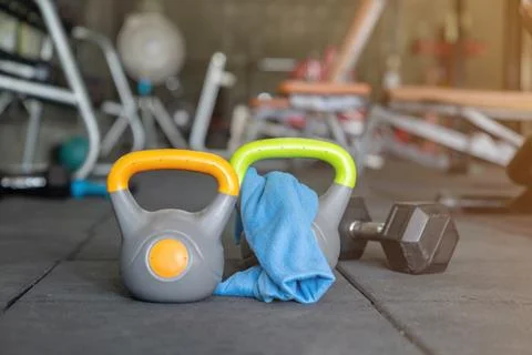 Kettlebell and dump bell weights. Stock Photos