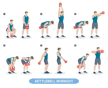 Kettlebell exercise workouts for men vector illustration. Stock Illustration