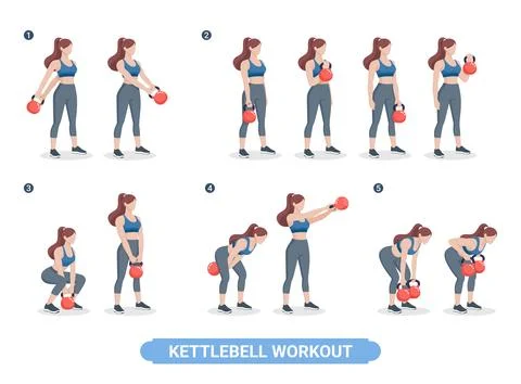 Kettlebell exercise workouts for women vector illustration. Stock Illustration