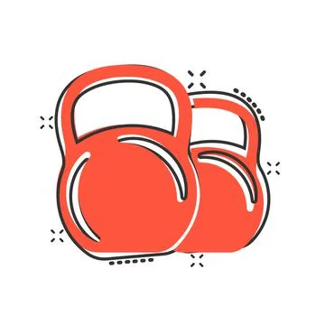 Kettlebell icon in comic style. Barbell sport equipment cartoon vector illust Stock Illustration