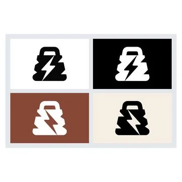 Kettlebell with Lightning Bolt Icon Set Illustrazione stock