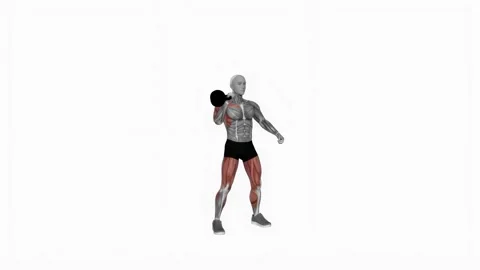 Kettlebell Single Arm Clean and Press fitness exercise workout animation male mu Video stock 243982391