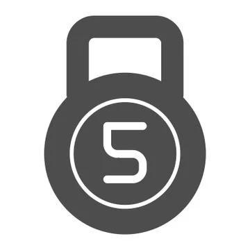 Kettlebell solid icon. 5 kg dumbbell vector illustration isolated on white Stock Illustration