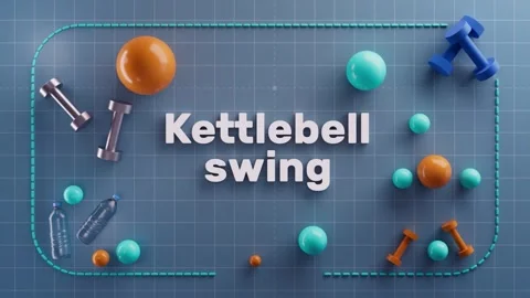 Kettlebell swing exercise demonstration with colorful weights and equipment on a Stock Footage 323917871