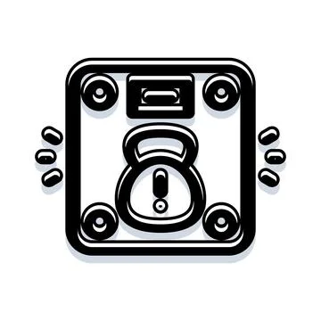 Kettlebell weight on scale with warning symbol Ilustración de archivo