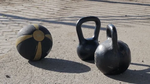 Kettlebells close up Stock Footage 97532061
