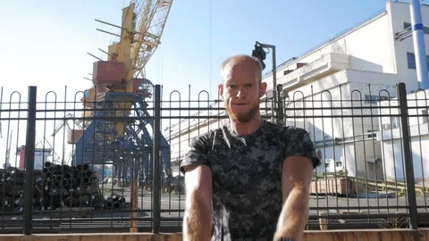 Kettlebells exercises outdoors Stock Footage 97532546