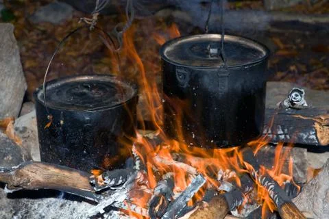 Kettles on fire Foto stock