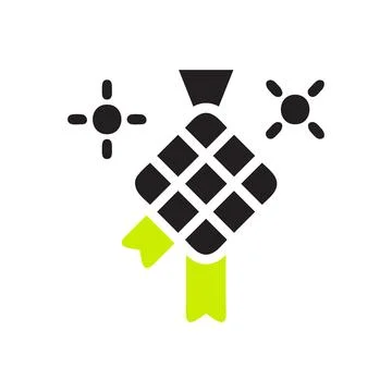 Ketupat icon solid black green colour ramadan symbol illustration perfect. Stock Illustration