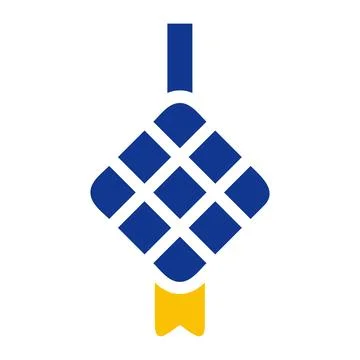 Ketupat icon solid blue yellow colour ramadan symbol perfect. Stock Illustration