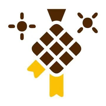 Ketupat icon solid brown yellow colour ramadan symbol perfect. Stock Illustration