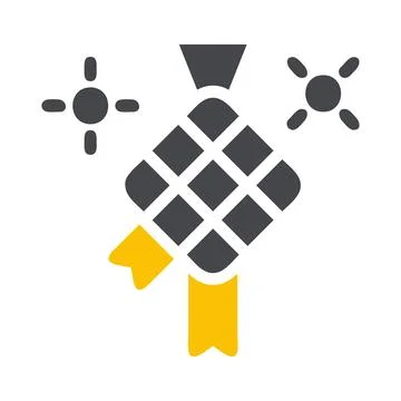 Ketupat icon solid grey yellow style ramadan illustration vector element an.. Stock Illustration