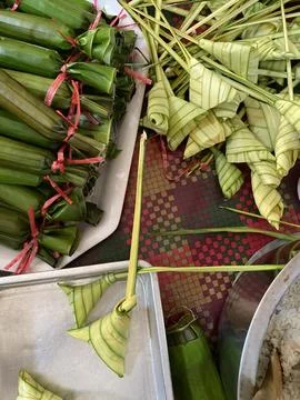 Ketupat or Rice Dumpling, Malay dish during Eid Stock Photos