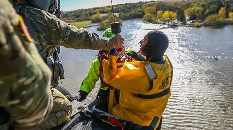 Kevin Meschede, Task Force One firefighter, extracts a simulated victim fr... Stock Photos