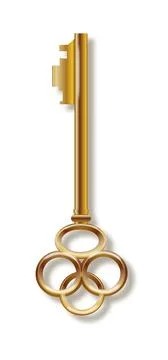 Key 3d realistic golden old vintage. Old luxury escape room keys. Vector Stock Illustration