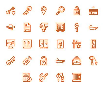 Key 64x64 Vector Icon Pack with 28 Bold Line Pixel Optimized Elements Stock Illustration