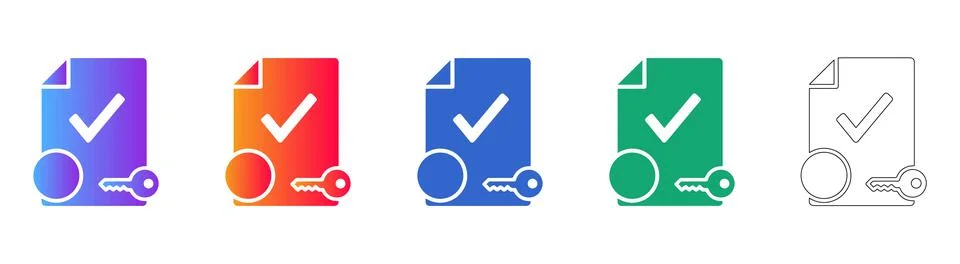 Key Access Document Verification Icons Illustrazione stock