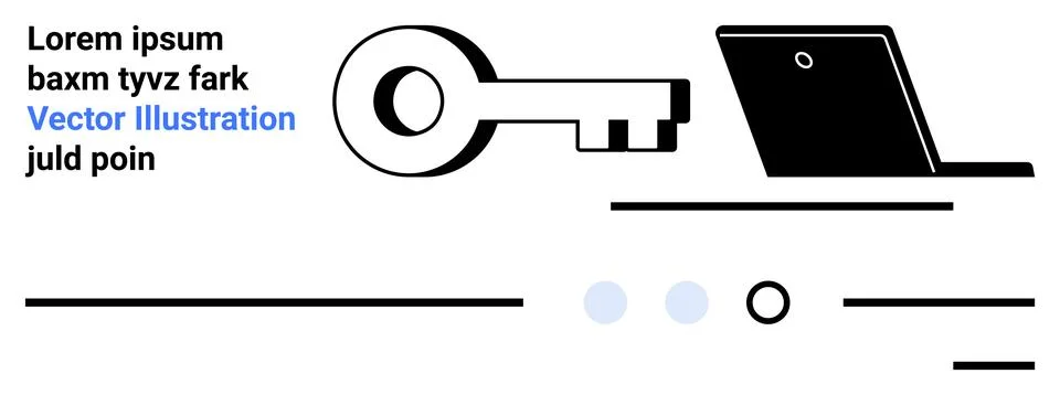 Key and Computer with Lines and Dots Indicating Digital Security Illustrazione stock