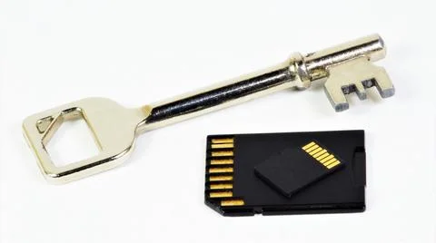 Key and computer memory cards. Stock Photos
