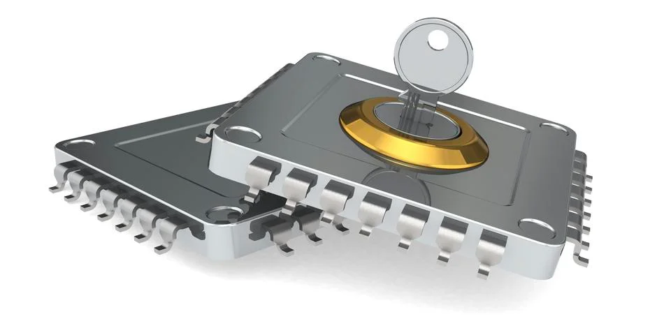 Key and computer microchip isolated 스톡 일러스트