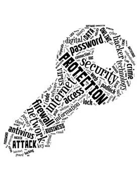 Key and computer security, word cloud concept Ilustración de archivo