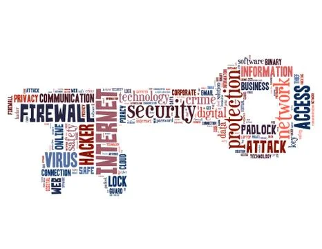 Key and computer security, word cloud concept Illustrazione stock