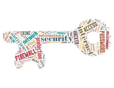 Key and computer security, word cloud concept Ilustración de archivo