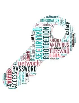 Key and computer security, word cloud concept Ilustración de archivo