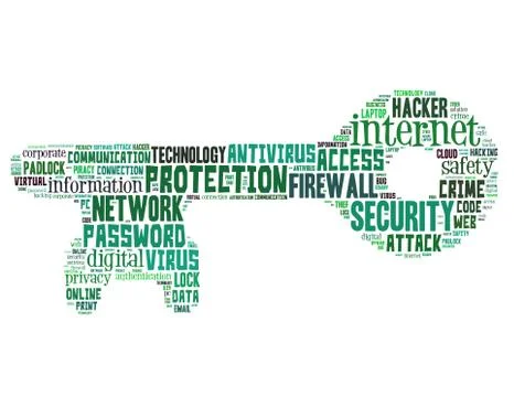 Key and computer security, word cloud concept Illustrazione stock