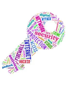 Key and computer security, word cloud concept Illustrazione stock