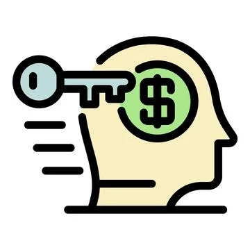 Key and dollar in the head icon color outline vector Stock Illustration