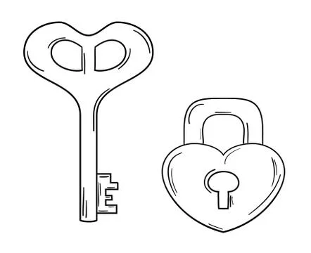 Key and lock with heart shape Stock Illustration