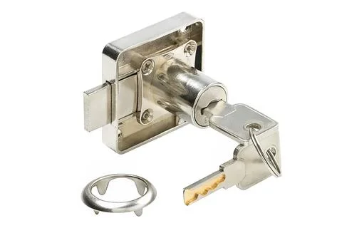 A key and lock set is displayed with a bottle cap opener on the keyring. The  Stock Photos